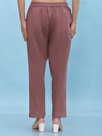 Juniper Women's Mauve Solid Cotton Pants with Partially Elasticated Waistband and Two Side Pockets | Grocsy