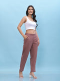 Juniper Women's Mauve Solid Cotton Pants with Partially Elasticated Waistband and Two Side Pockets | Grocsy