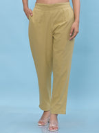 Juniper Women's Olive Solid Cotton Pants with Partially Elasticated Waistband and Two Side Pockets | Grocsy
