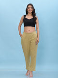 Juniper Women's Olive Solid Cotton Pants with Partially Elasticated Waistband and Two Side Pockets | Grocsy