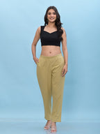 Juniper Women's Olive Solid Cotton Pants with Partially Elasticated Waistband and Two Side Pockets | Grocsy