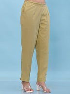 Juniper Women's Olive Solid Cotton Pants with Partially Elasticated Waistband and Two Side Pockets | Grocsy