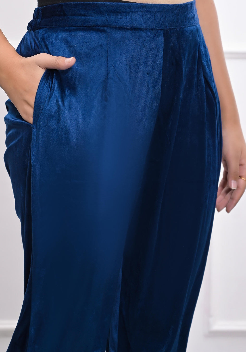 Juniper Women's Velvet Blue Kurta & Pant Set With Thread Work & Sequins | Grocsy