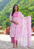 Juniper Women's Pink Pure Cotton Printed Kurta Set | Grocsy