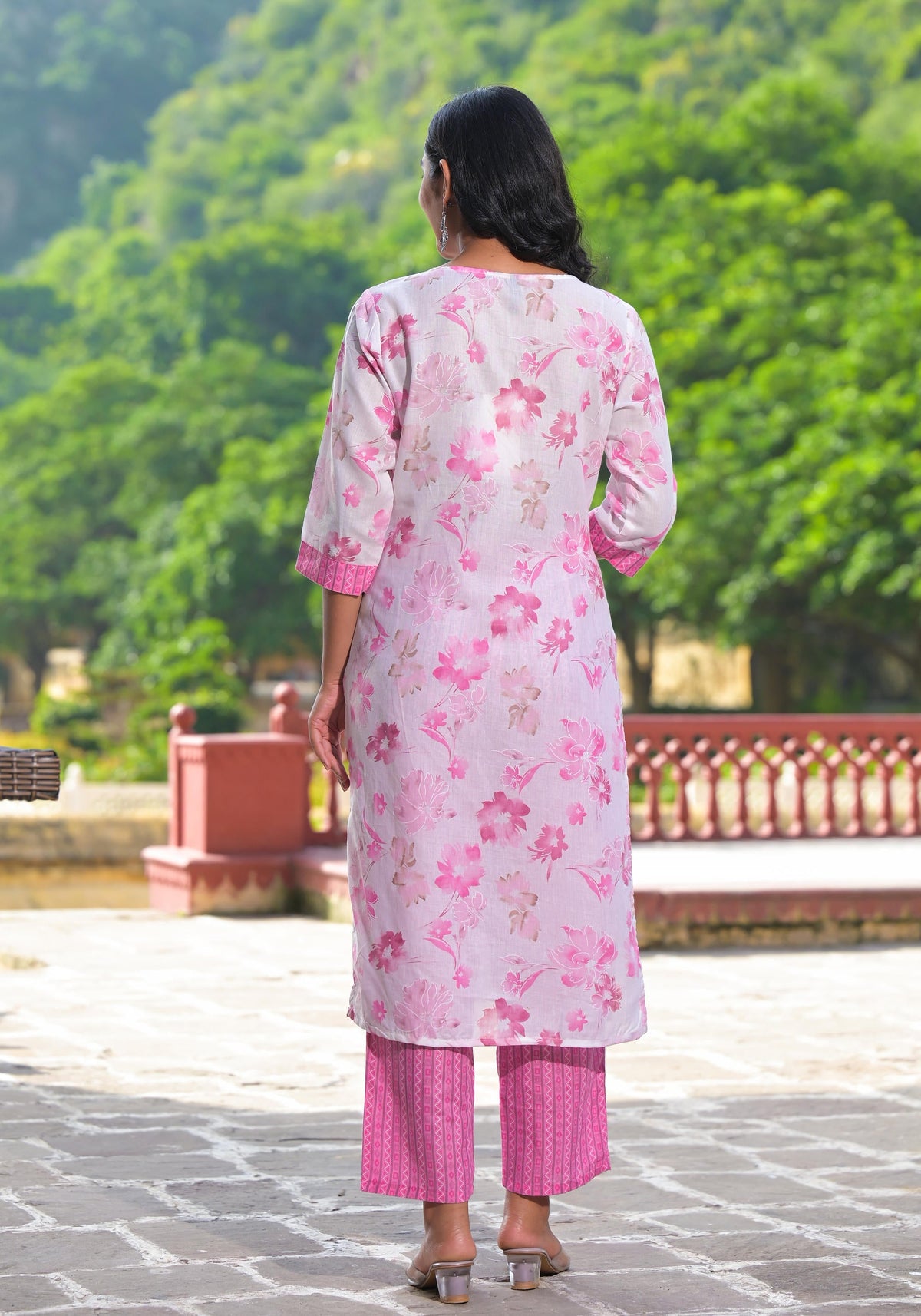 Juniper Women's Pink Pure Cotton Printed Kurta Set | Grocsy