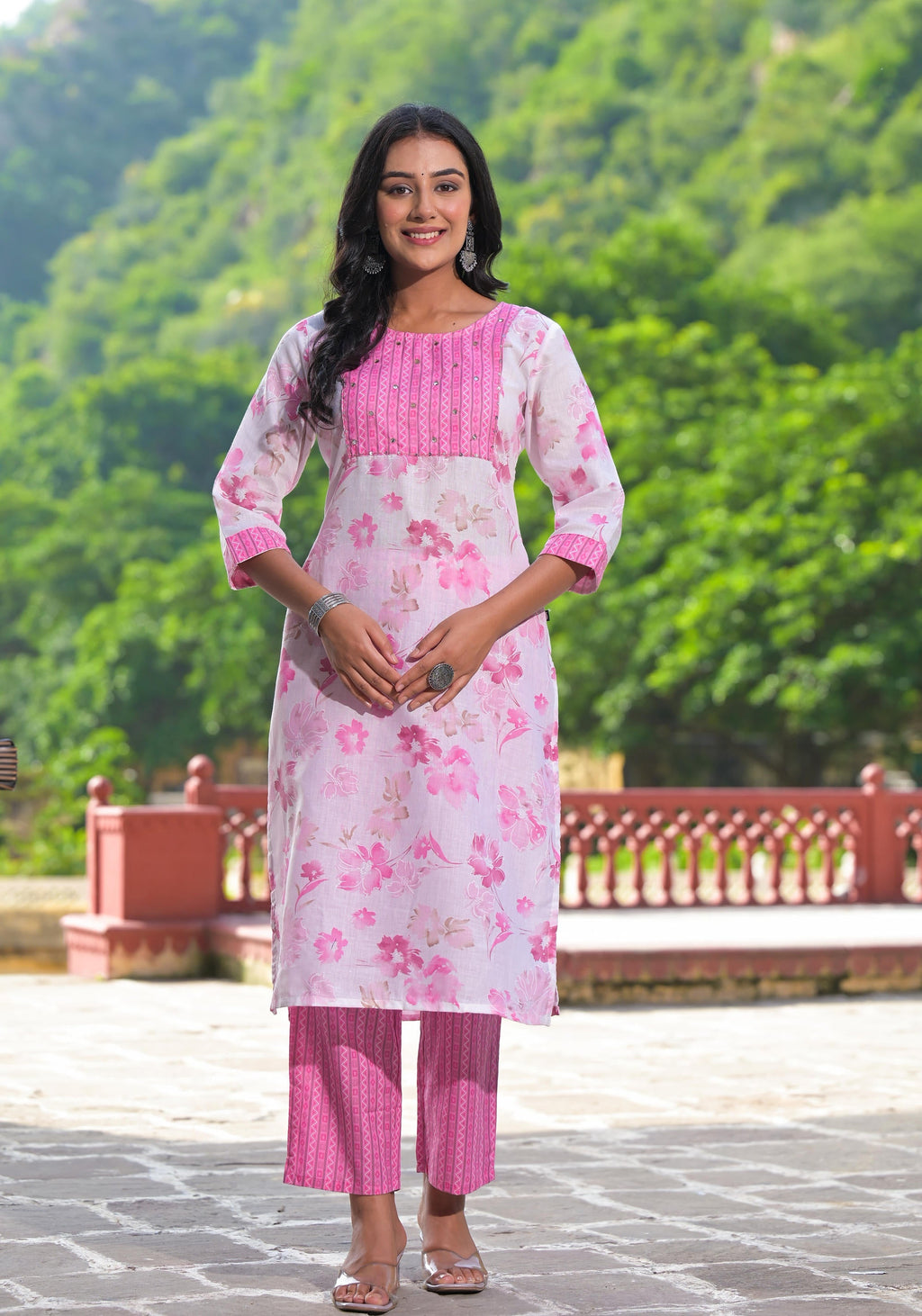 Juniper Women's Pink Pure Cotton Printed Kurta Set | Grocsy