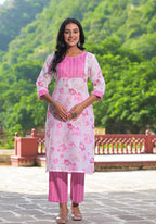 Juniper Women's Pink Pure Cotton Printed Kurta Set | Grocsy