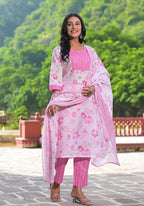 Juniper Women's Pink Pure Cotton Printed Kurta Set | Grocsy
