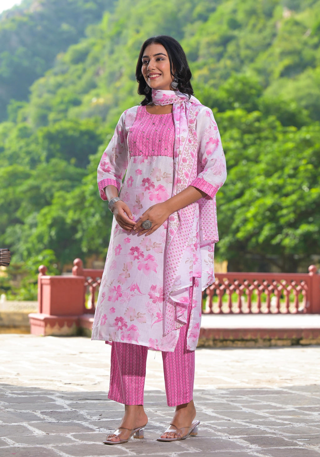 Juniper Women's Pink Pure Cotton Printed Kurta Set | Grocsy