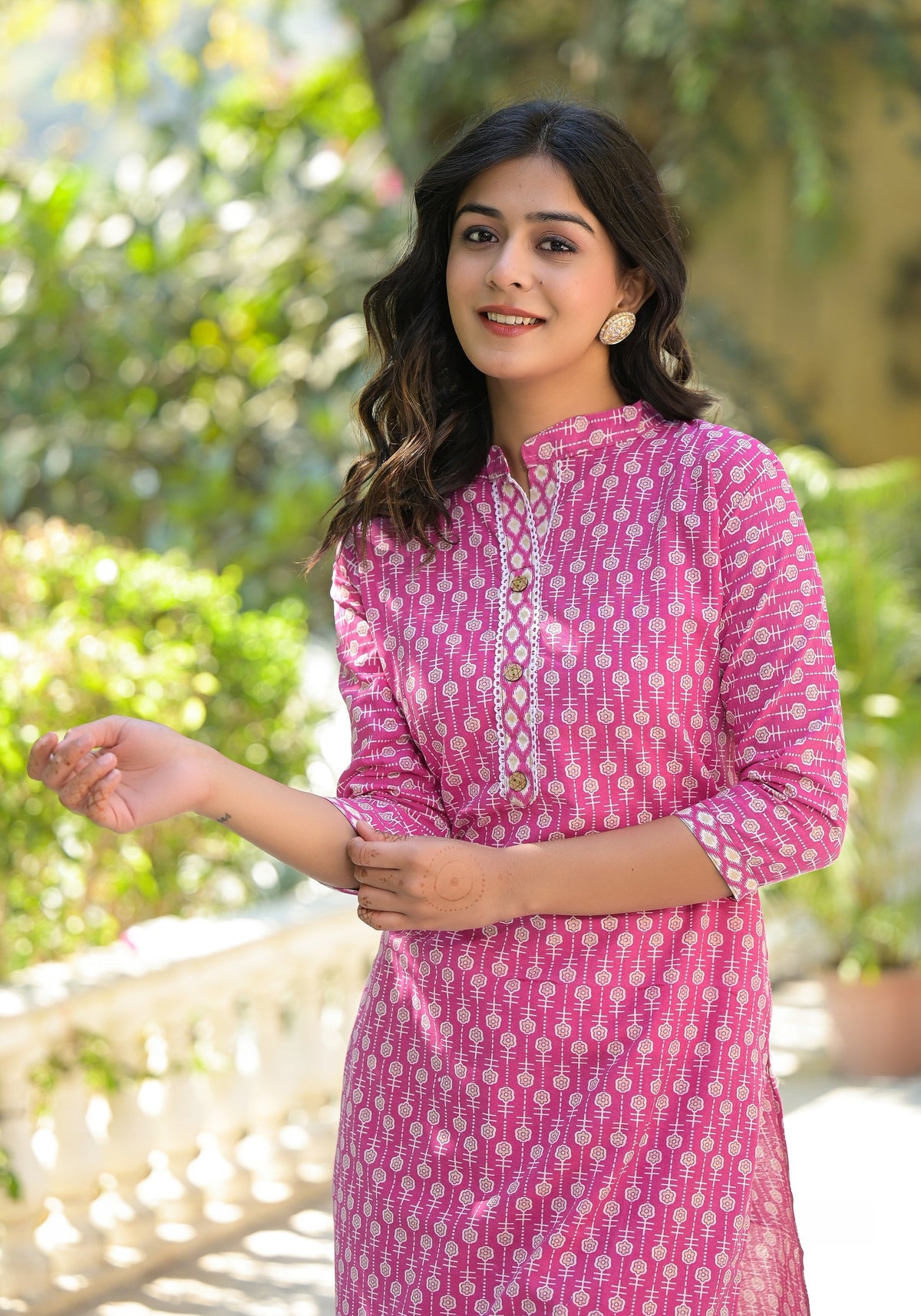 Juniper Women's Wine Floral Printed Cotton Kurta Set With Lace | Grocsy