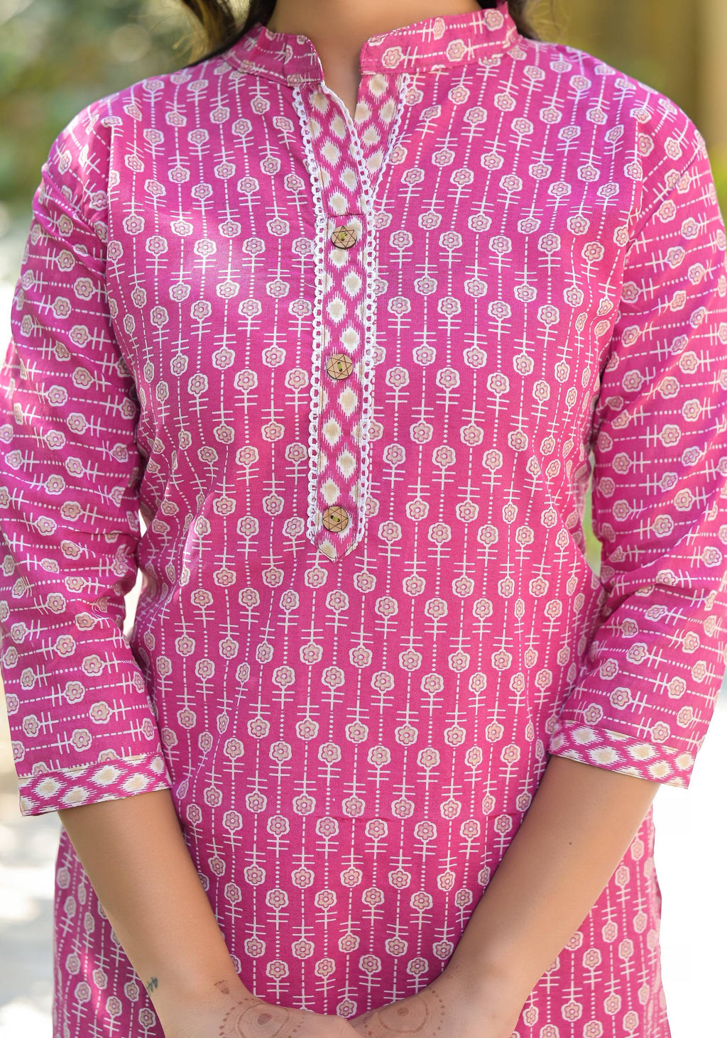 Juniper Women's Wine Floral Printed Cotton Kurta Set With Lace | Grocsy