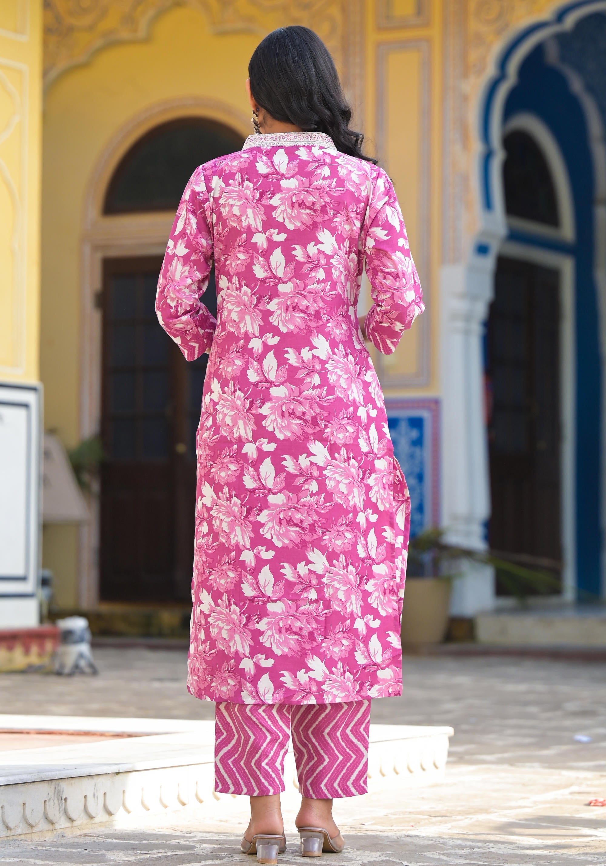 Juniper Women's Pink Cotton Blend Printed Kurta Set | Grocsy