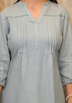 Juniper Women's Grey Solid Rayon Tunic Top With Thread Work | Grocsy