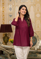 Juniper Women's Wine Solid Rayon Tunic Top With Thread Work | Grocsy