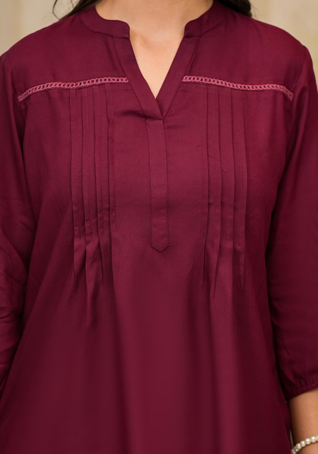 Juniper Women's Wine Solid Rayon Tunic Top With Thread Work | Grocsy