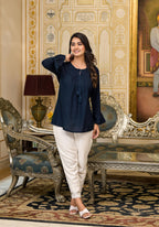 Juniper Women's Navy Blue Solid Rayon Top With Tassels &Doris | Grocsy