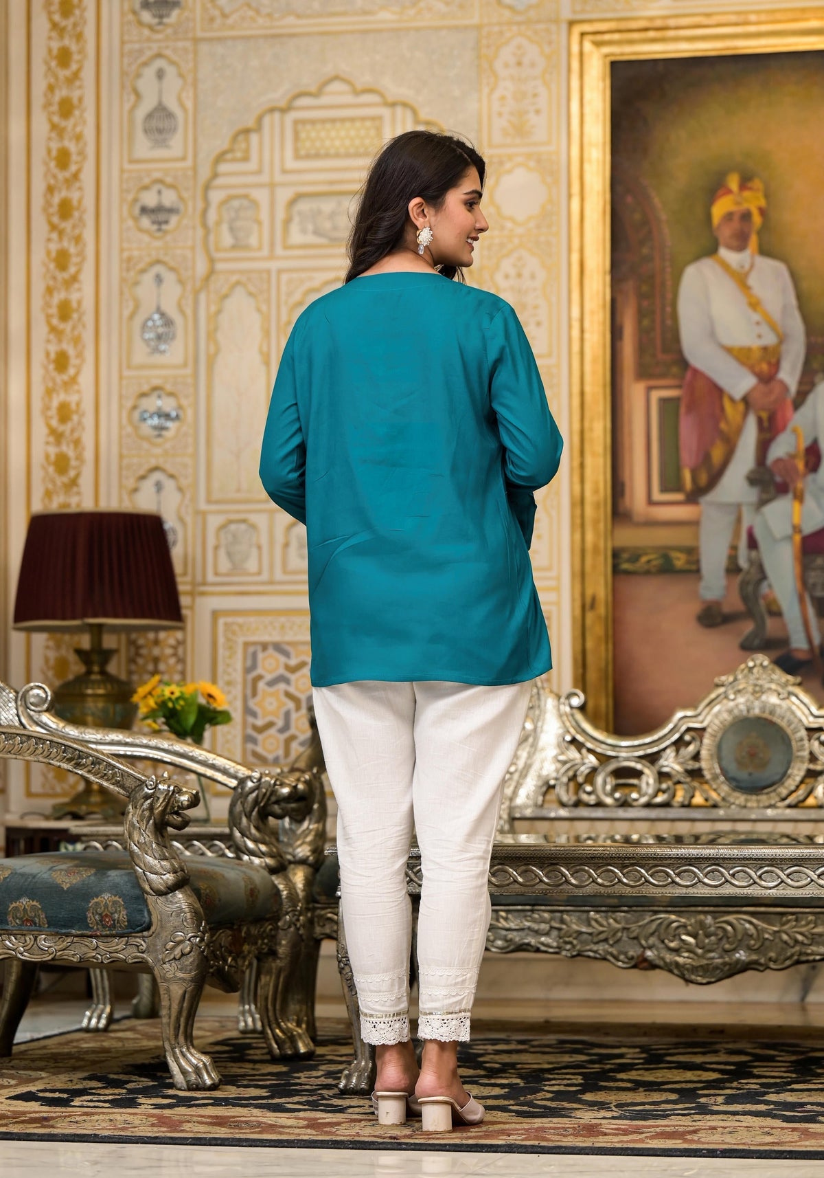 Juniper Teal Solid Rayon Top With Tassels &Doris | Grocsy