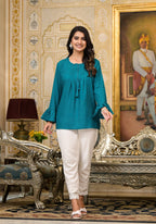 Juniper Teal Solid Rayon Top With Tassels &Doris | Grocsy