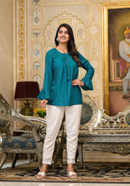 Juniper Teal Solid Rayon Top With Tassels &Doris | Grocsy