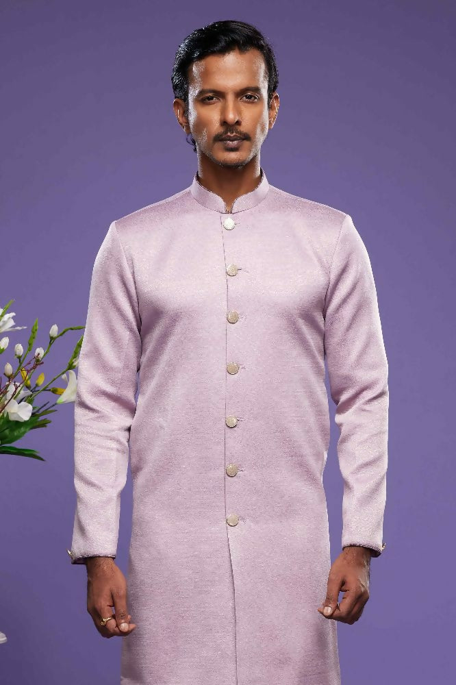Raivat Ethnic Art Banarasi Silk Thread Work Kurta Pajama In Onion Pink Colour | Grocsy