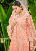 Pretty Peach Stone & Cording Work Festive Palazzo Suit - Emponline | Grocsy