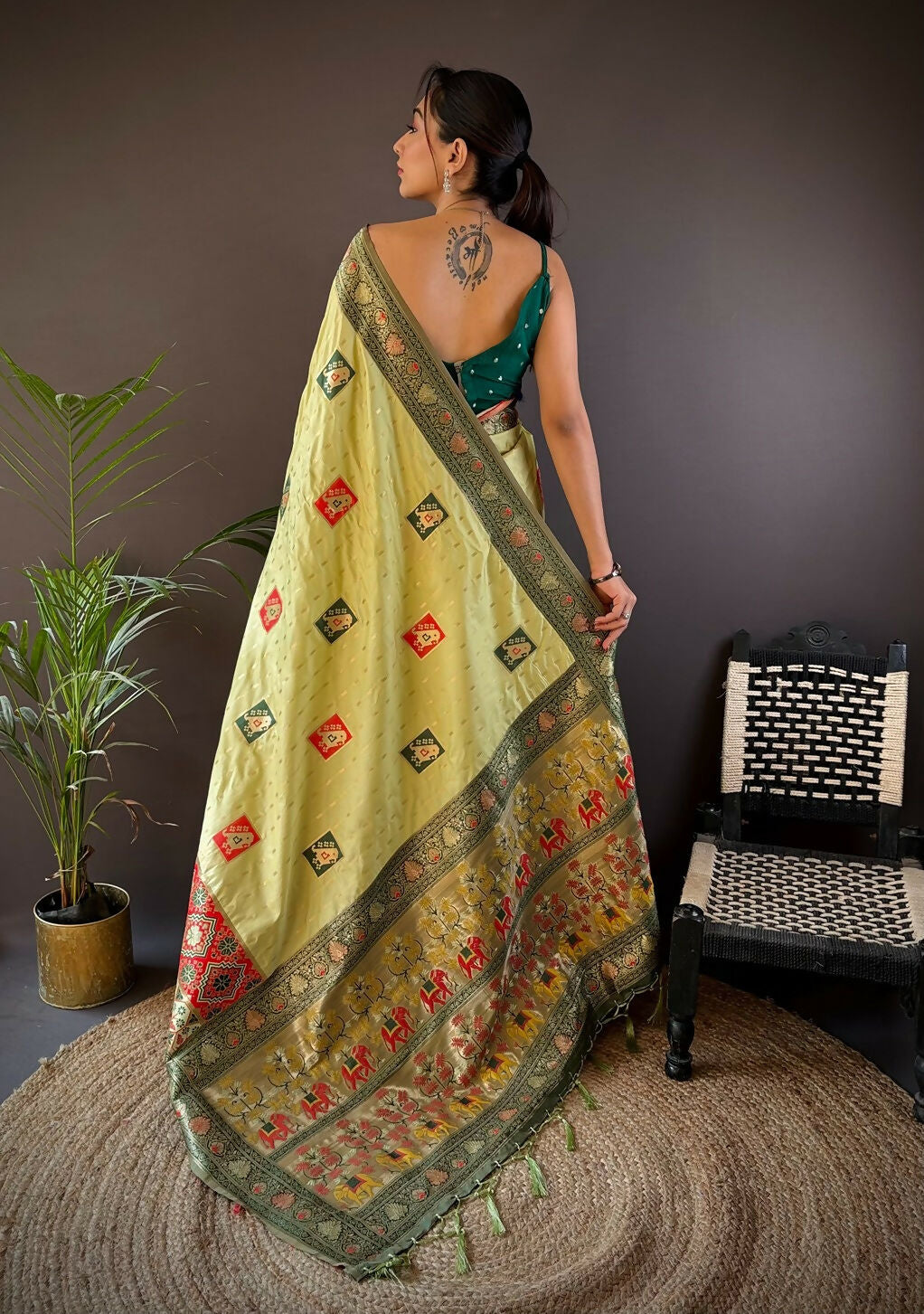 Joban Fashion Light Green Small Butti Banarasi Silk Sarees | Grocsy