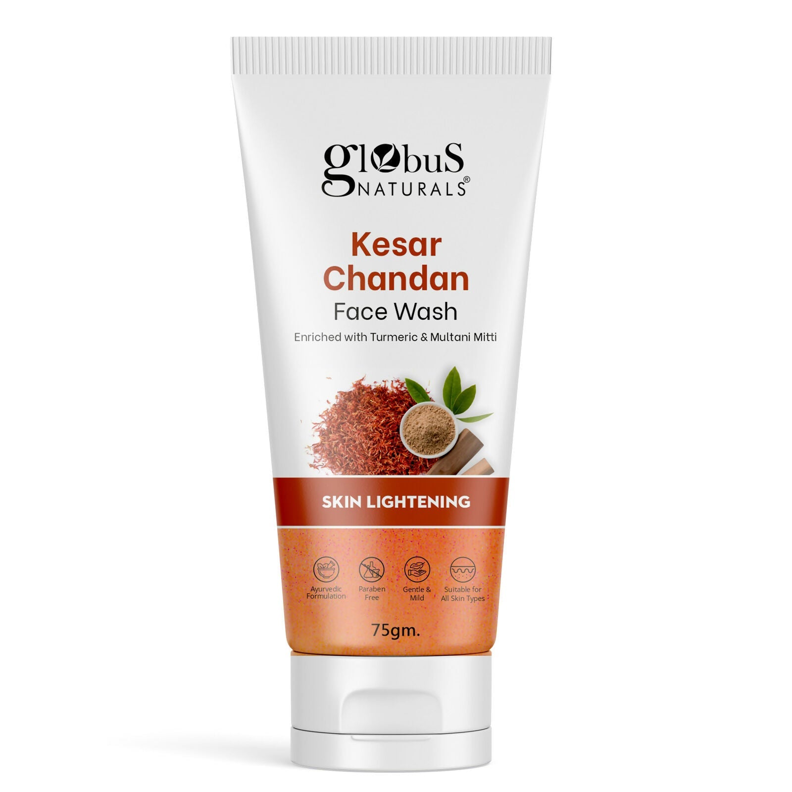 Globus Naturals Kesar Chandan Skin Lightening & Tan Removal Face wash, Suitable For All Skin Types | Grocsy