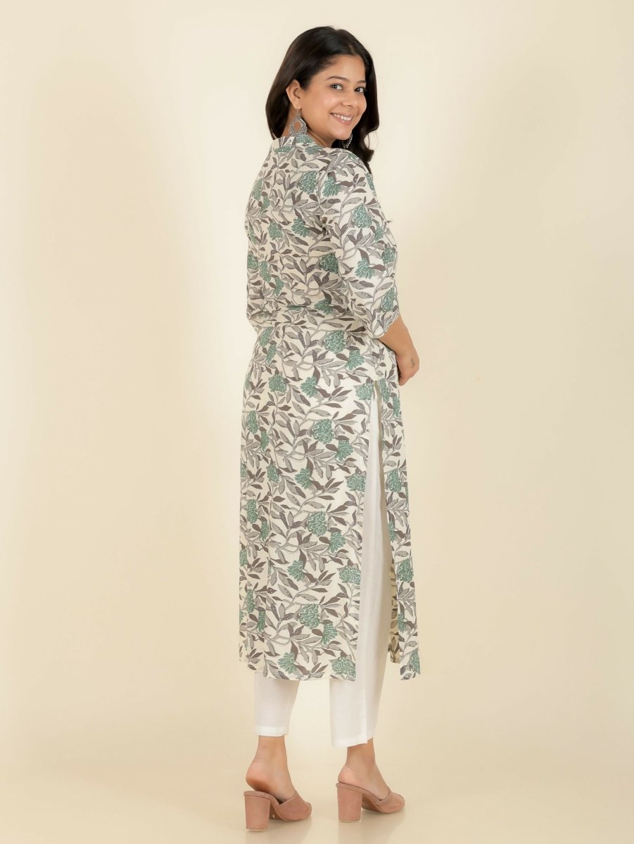 Aramya Straight Soft Cotton Floral Print Women's Kurta - Off White | Grocsy