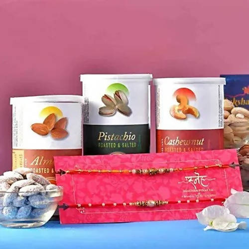 2 Beads Pearl Rakhis & Dry Fruits | Grocsy