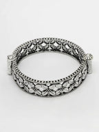 NVR Women's Silver-Toned German Silver Oxidised Kada Bangle