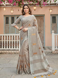 Shree Shyam Fashion Light Beige Linen Saree | Grocsy