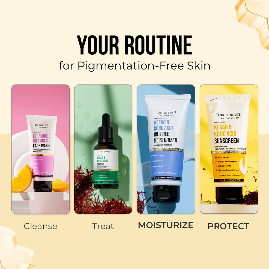 Dr. Sheth's Kesar & Kojic Acid Sunscreen & Oil-Free Moisturizer Combo - Hydrates & Fades Pigmentation | Grocsy