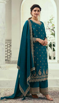Anaita Teal Blue Silk Georgette Stitched Suit with Embroidery Sequins | Grocsy