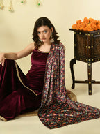 Myshka Women's Magenta Velvet Kurti & Sharara With Dupatta Party Sets | Grocsy