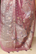 Joban Fashion Purple Saree Tissue Zari Buti Allover Applick With Contrast Blouse | Grocsy