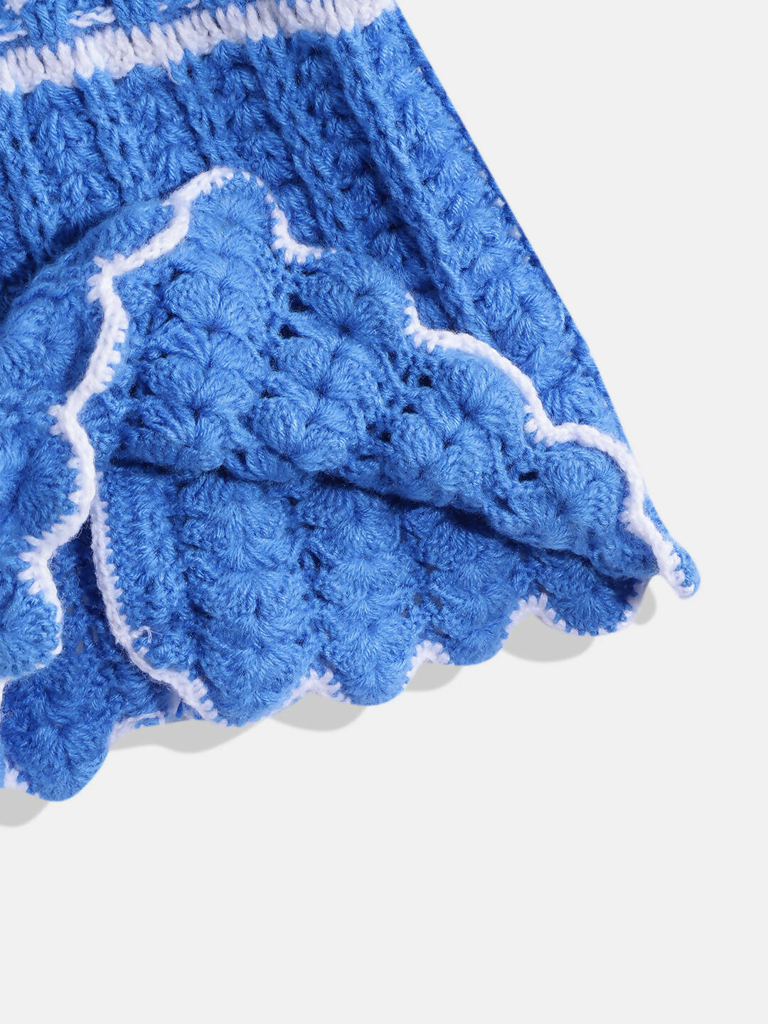 Chutput Kids Woollen Hand Knitted Full Sleeves Self Design Hood Detail Dress For Baby Girls - Blue | Grocsy