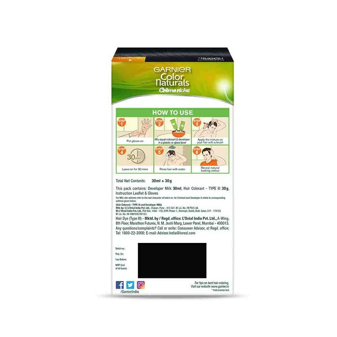 Garnier Color Naturals Creme Riche Men Hair Color - Shade 1 Natural Black | Grocsy