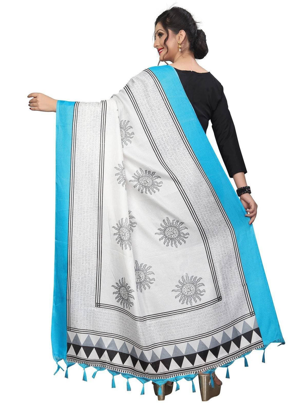 Vamika Blue-White Printed Khadi Bhagalpuri Dupatta | Grocsy