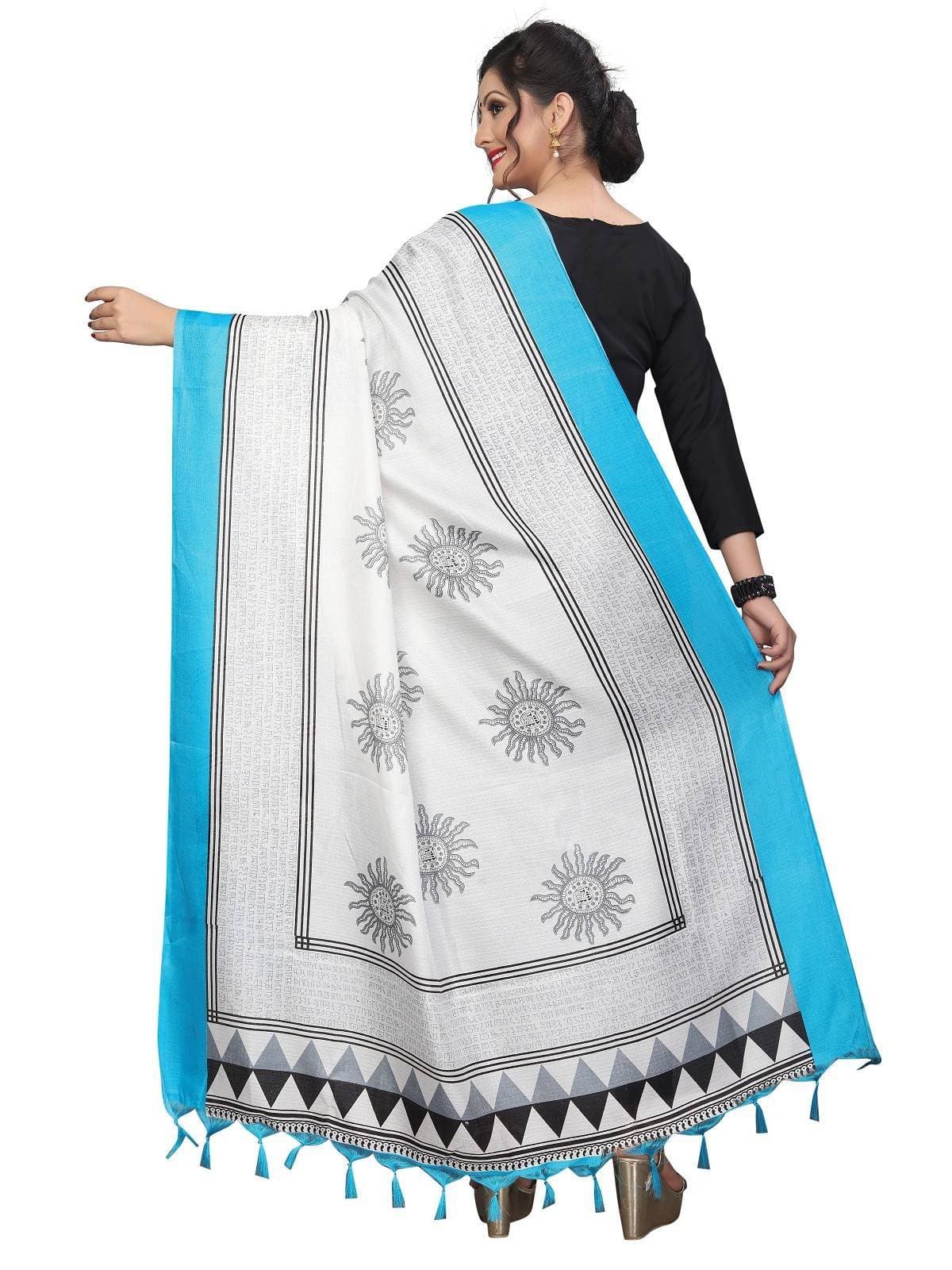Vamika Blue-White Printed Khadi Bhagalpuri Dupatta | Grocsy