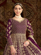 Anaita Purple Embroidered Net Stitched Anarkali Suit | Grocsy