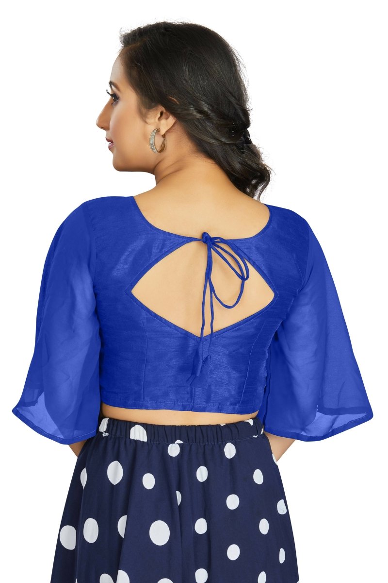 Aastha Fashion Women's Women's Royal Blue Art Silk Umbrella Sleeves Readymade Blouse | Grocsy