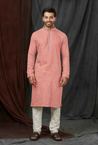 Joban Fashion Peach Self Jacquard Kurta Pyjama | Grocsy