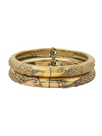 NVR Women Set of 2 Gold-Polished Leaf Design Oxidised Bangles
