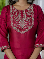 Vellora Red Silk Blend Embroidered Salwar Suit for Everyday Wear | Grocsy