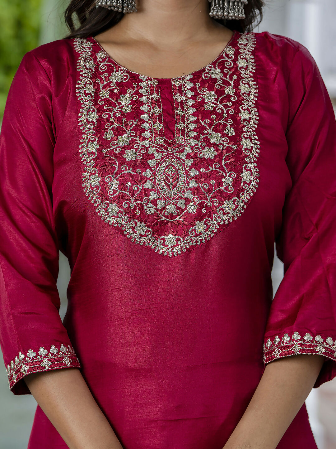 Vellora Red Silk Blend Embroidered Salwar Suit for Everyday Wear | Grocsy