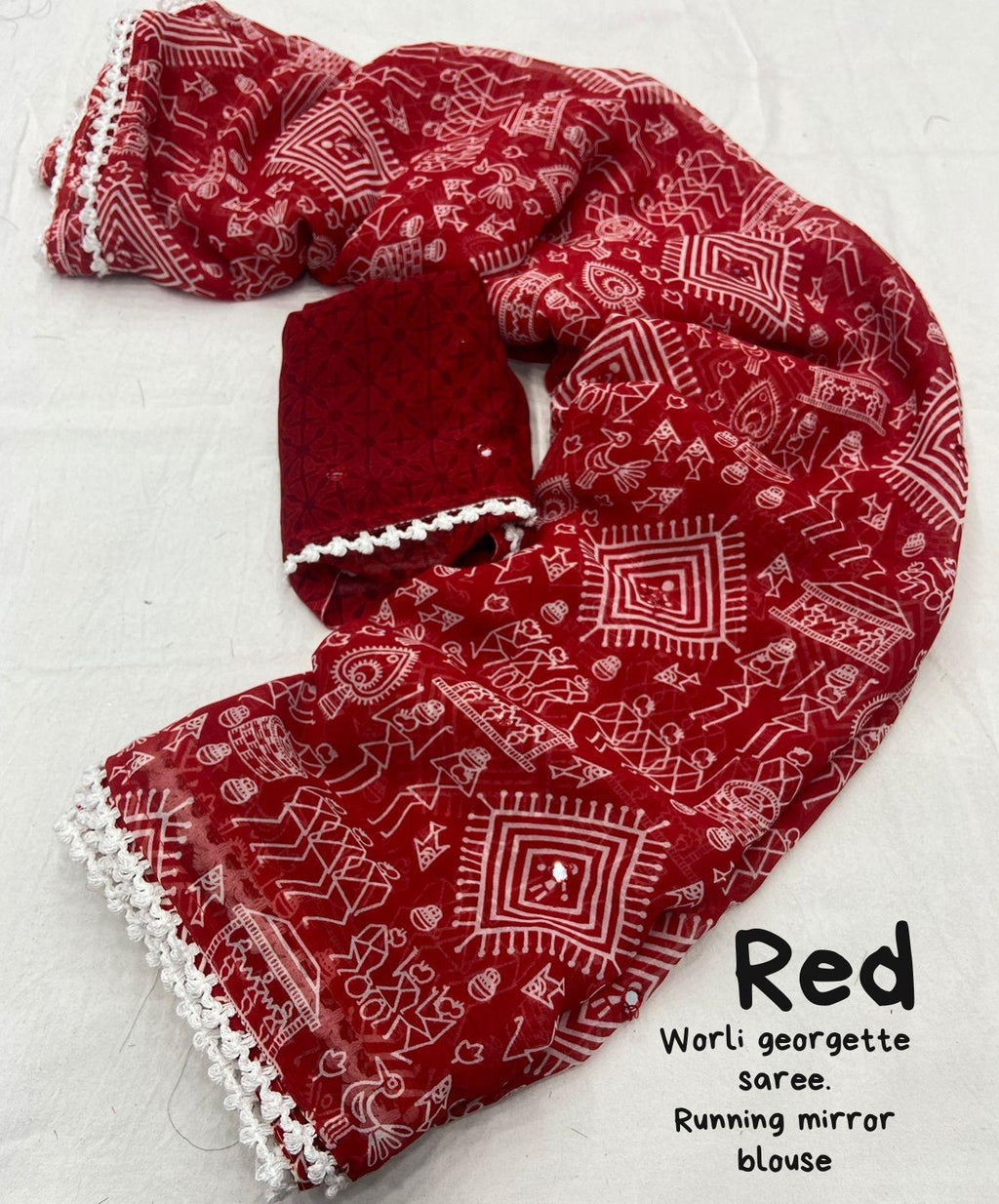 Red Poly Georgette Ethnic Motifs Saree with Unstitched Blouse - Hiral Fashion | Grocsy