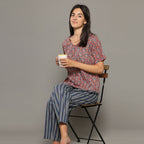Breathables Women Cotton Printed Loungewear Kurta And Pants Co-Ord Set Pink & Navy I Nightwear | Grocsy