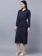 Myshka Women Navy Blue Yellow Printed Shirt Dress | Grocsy