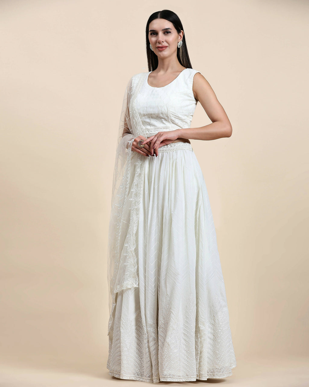 White Pure Viscose Georgette Sequence Embroidery work Lehenga Choli with Dupatta - Aakriti | Grocsy