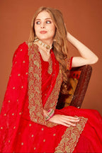 PR Fashion Red Fendi Two Tone Silk Heavy Zari Embroidery Work With Heavy Siroski Work Saree | Grocsy